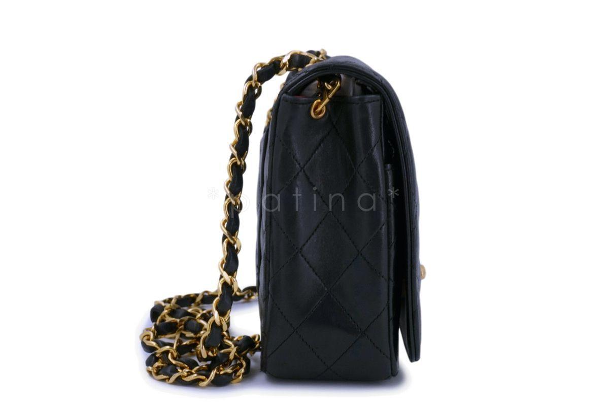 Rare Chanel Vintage Black Lambskin Full Flap Crossbody Bag 24k GHW
