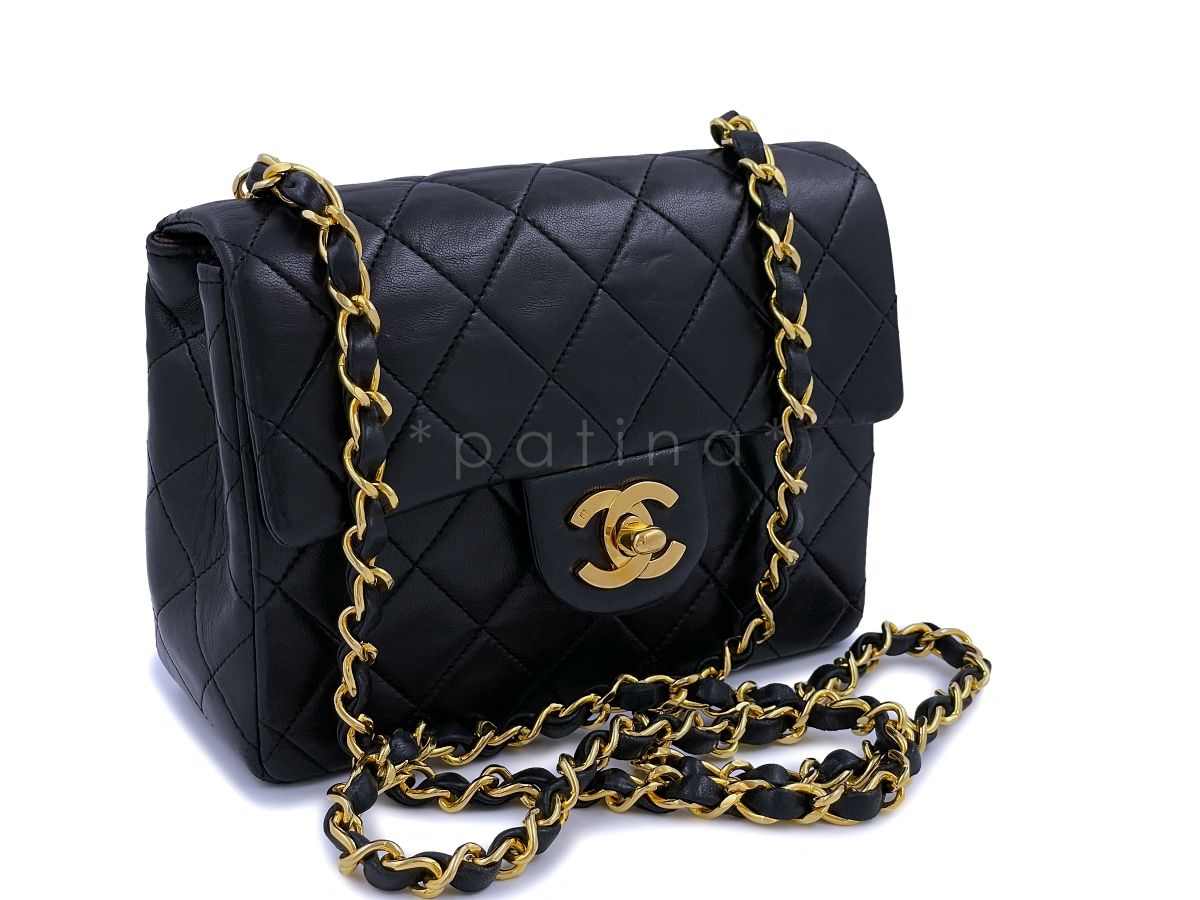 Chanel Vintage Black Square Mini Flap Bag 24k GHW Lambskin