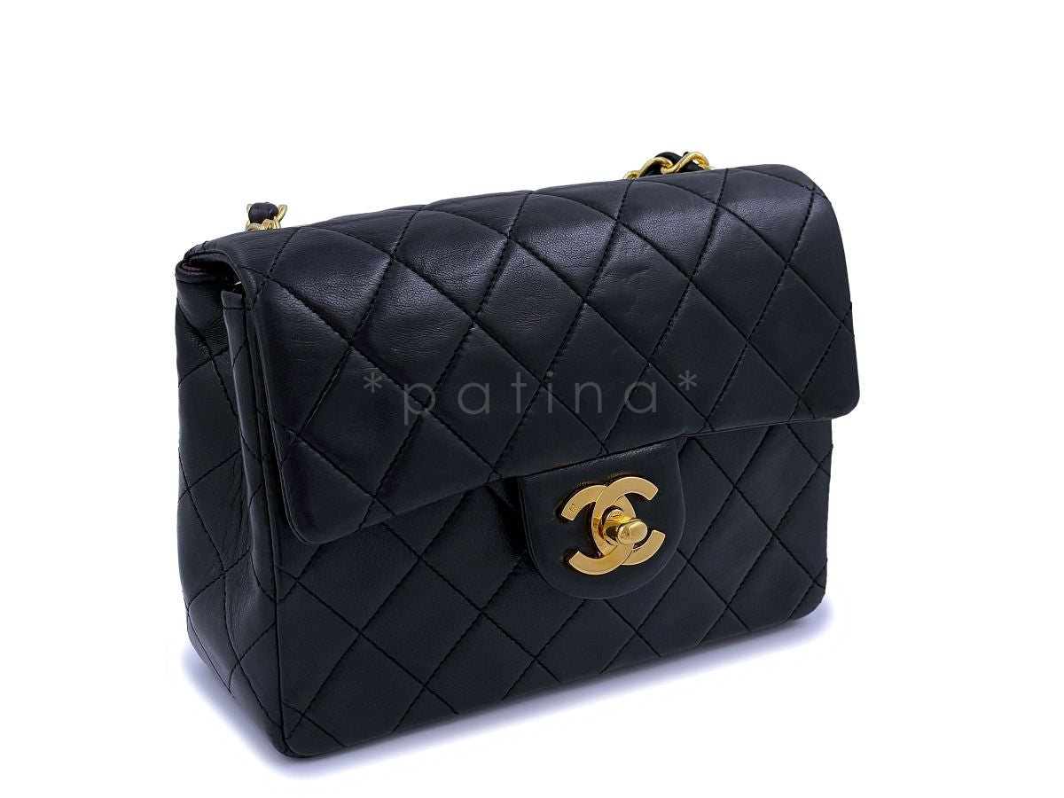 Chanel Vintage Black Square Mini Flap Bag 24k GHW Lambskin