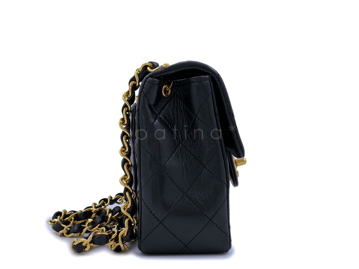 Chanel Vintage Black Square Mini Flap Bag 24k GHW Lambskin