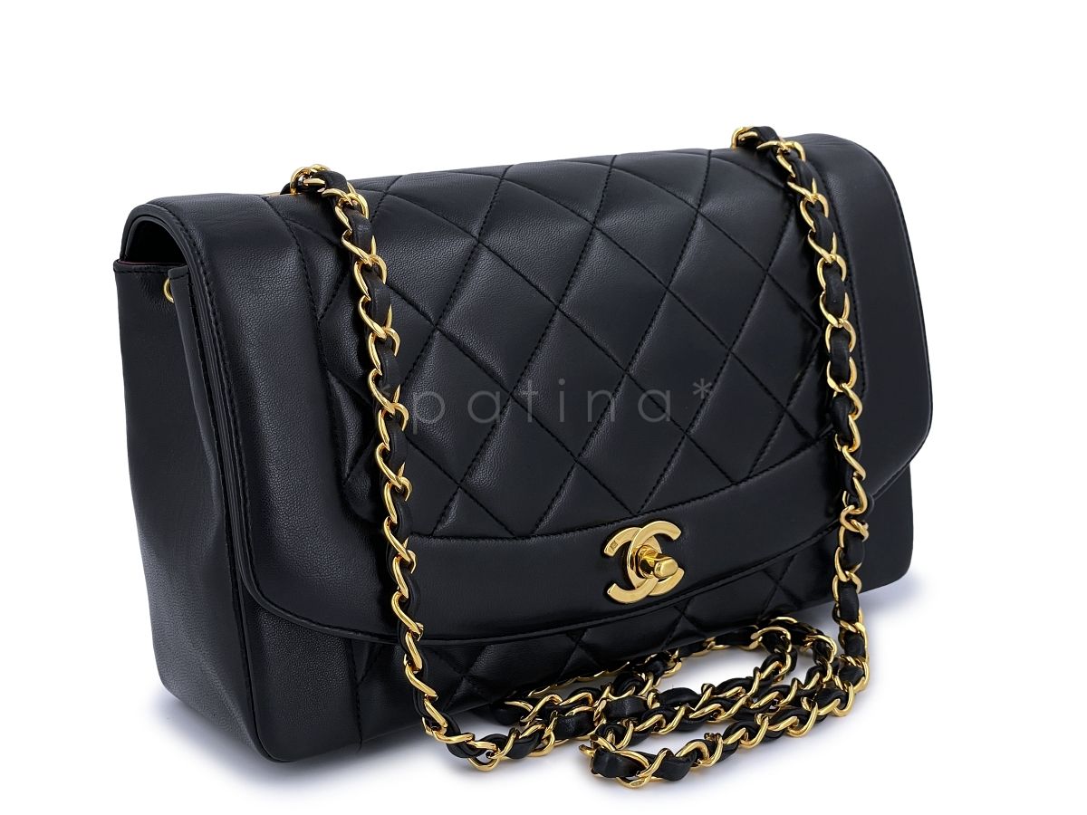 Chanel Vintage Medium Diana Flap Bag Black Lambskin 24k GHW