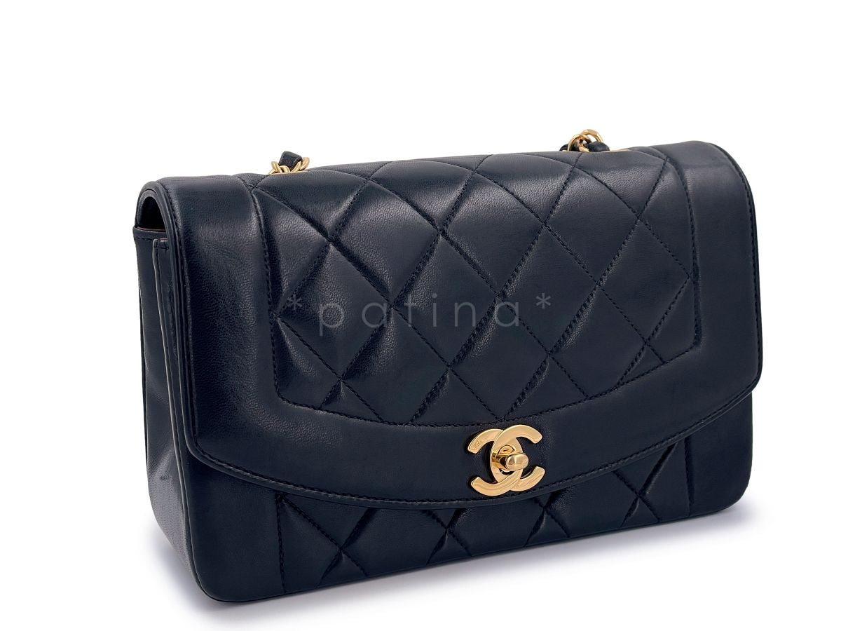 Chanel Vintage Small Diana Flap Bag 24k GHW Black Lambskin
