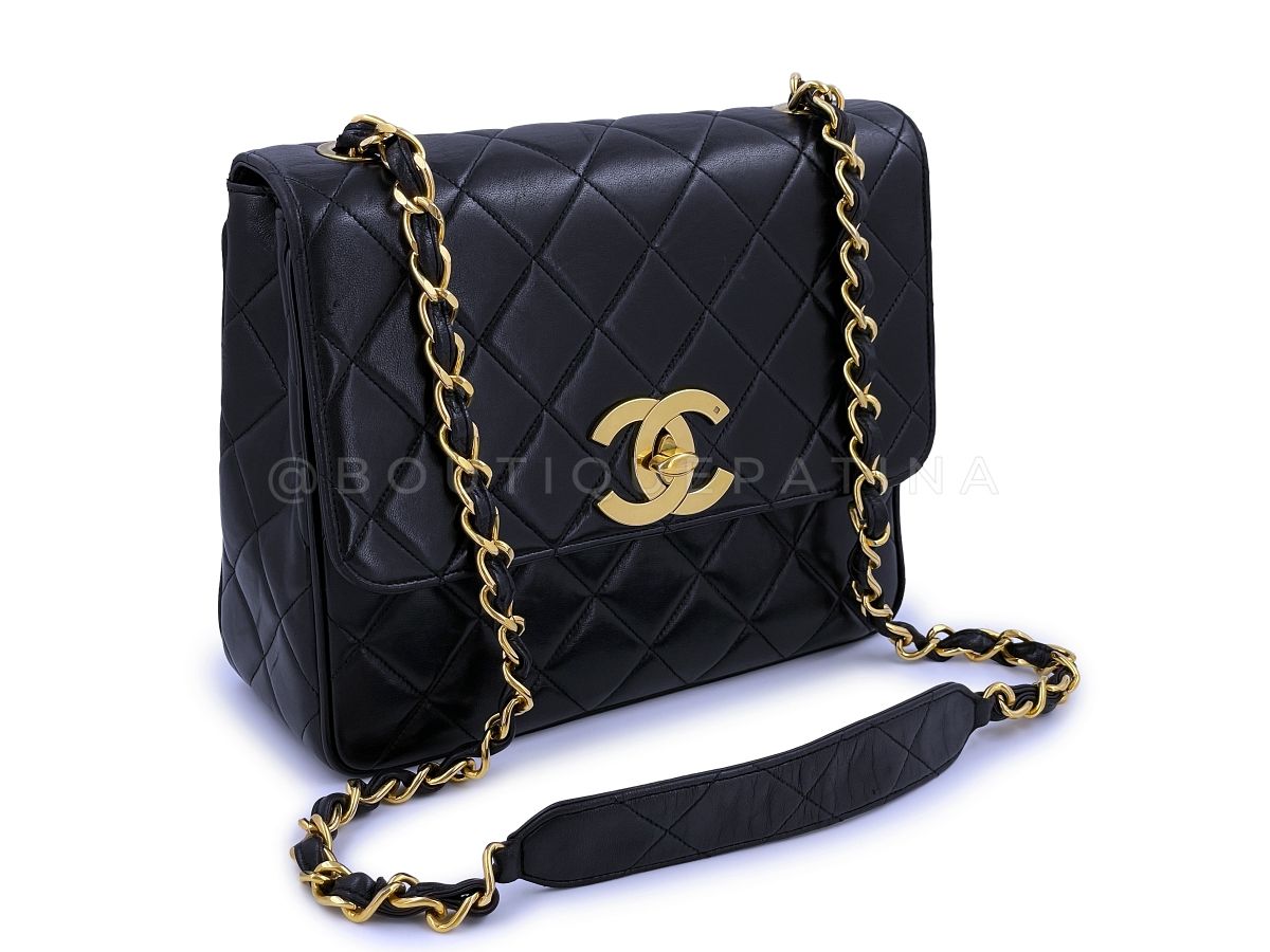 Chanel Vintage Black Tall Medium Classic Flap Bag Messenger 24k GHW