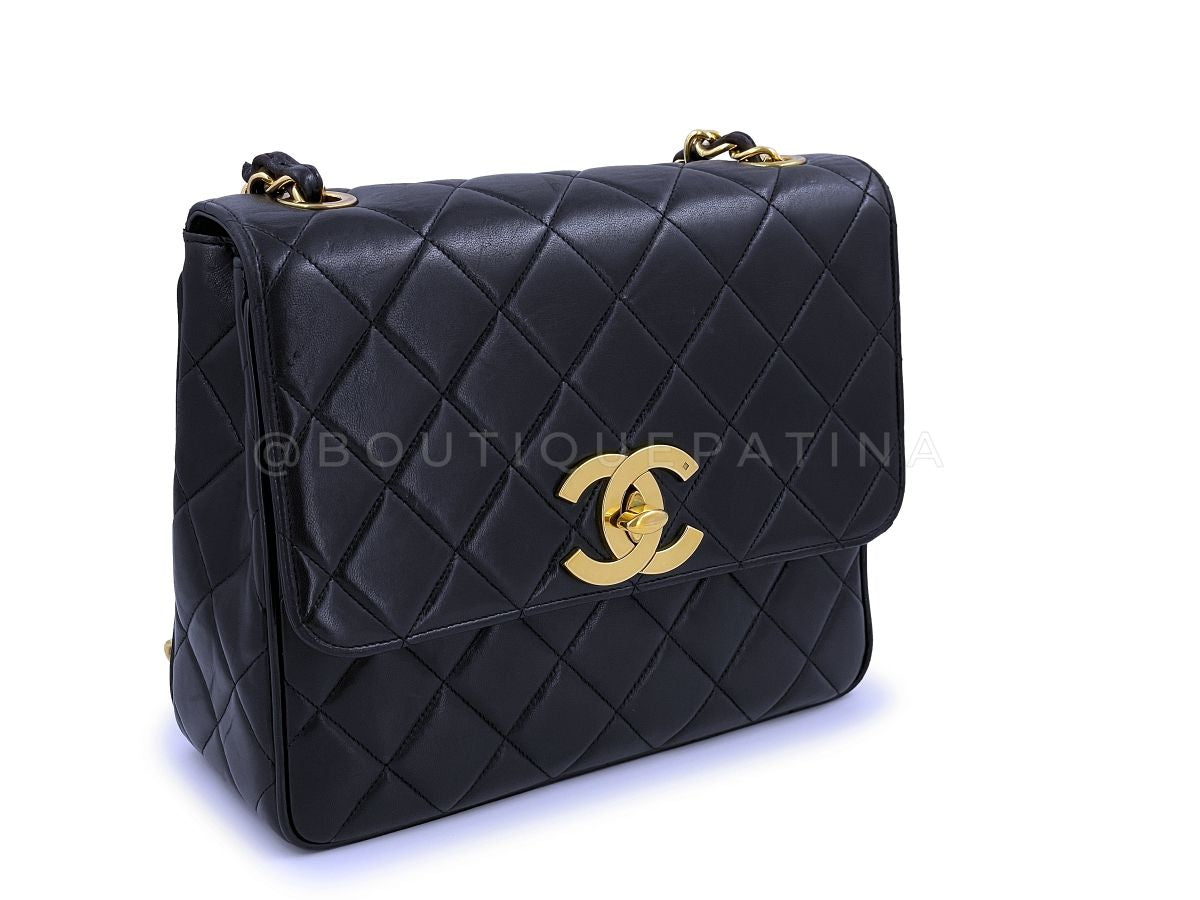 Chanel Vintage Black Tall Medium Classic Flap Bag Messenger 24k GHW