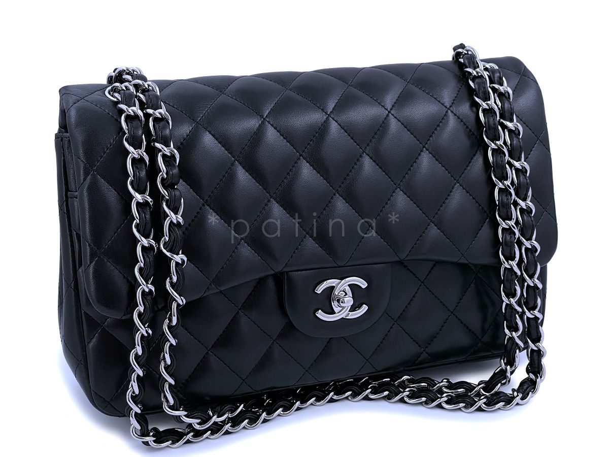 Chanel Black Lambskin Jumbo Classic Double Flap Bag SHW