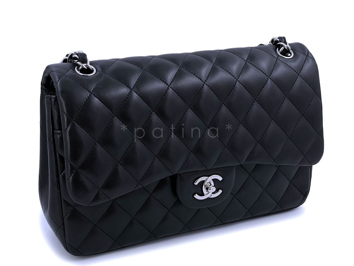Chanel Black Lambskin Jumbo Classic Double Flap Bag SHW