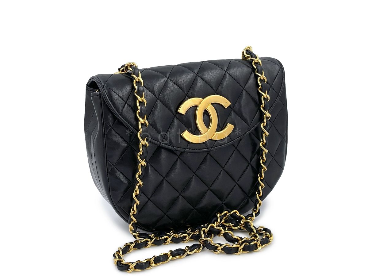 Chanel Vintage Black Round Mini Flap Bag with Oversized CC 24k GHW HWA