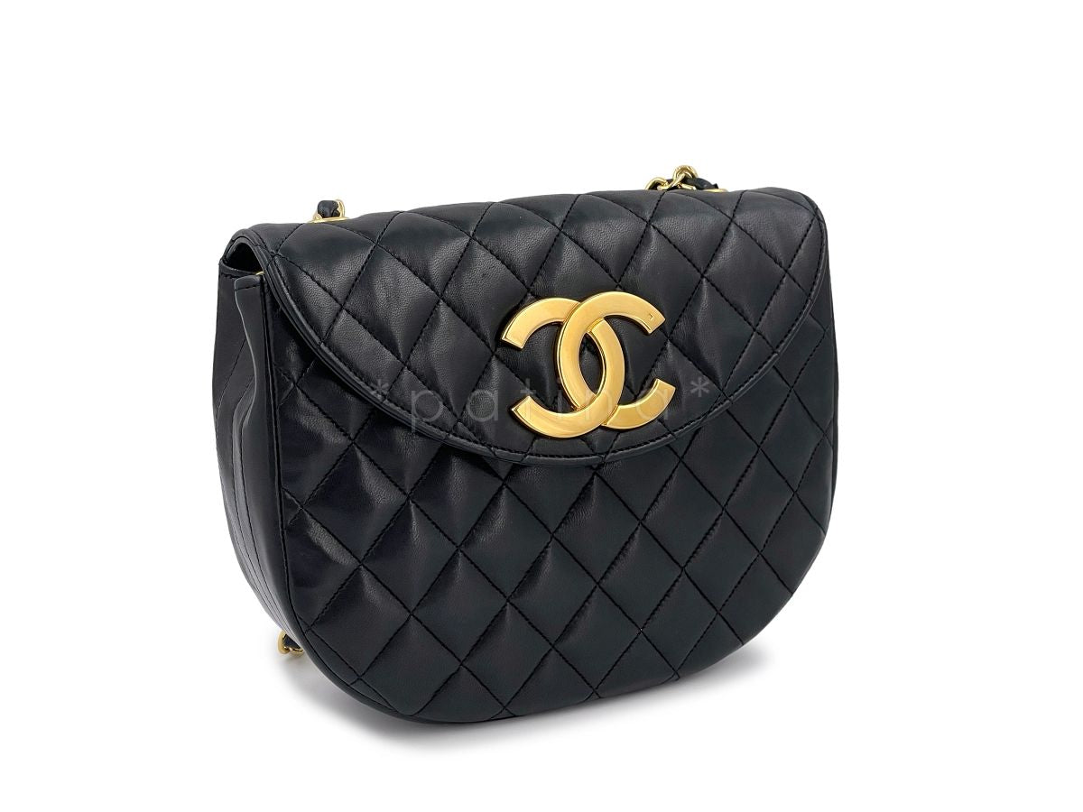Chanel Vintage Black Round Mini Flap Bag with Oversized CC 24k GHW HWA