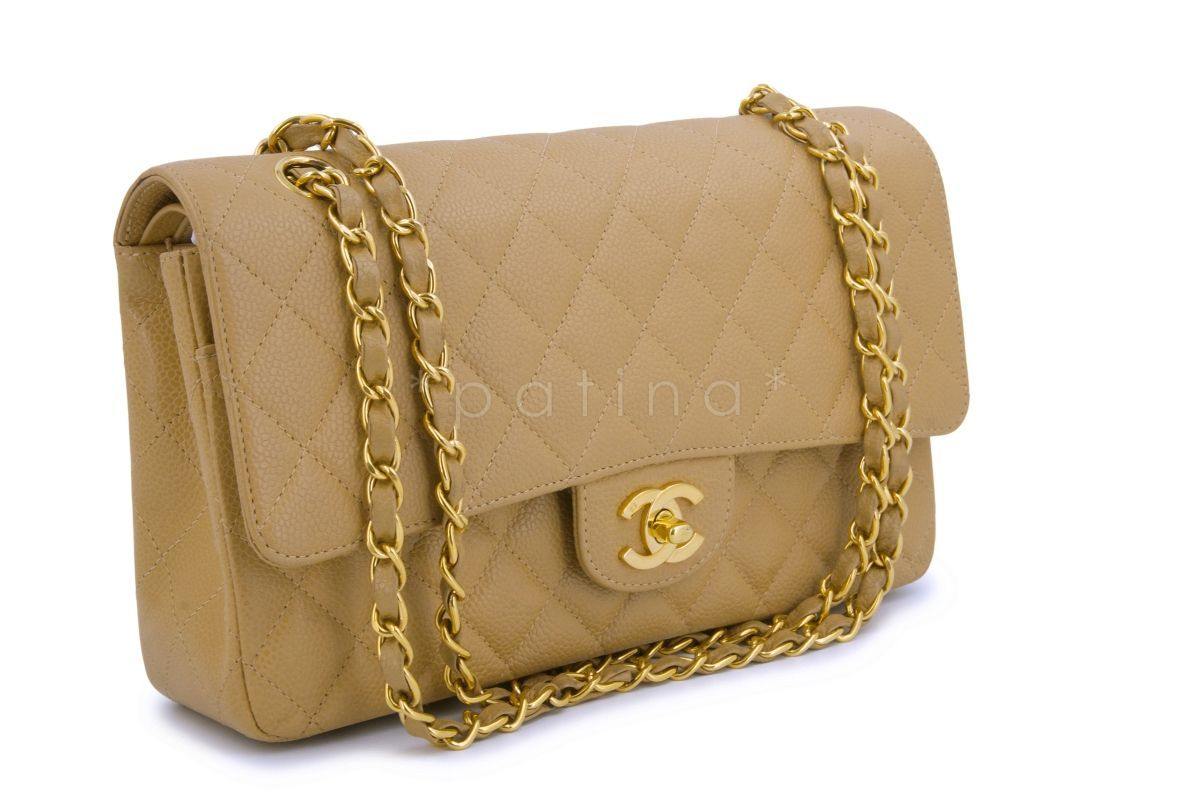 Chanel Vintage Caramel Beige Caviar Medium Classic Flap Bag 24k GHW