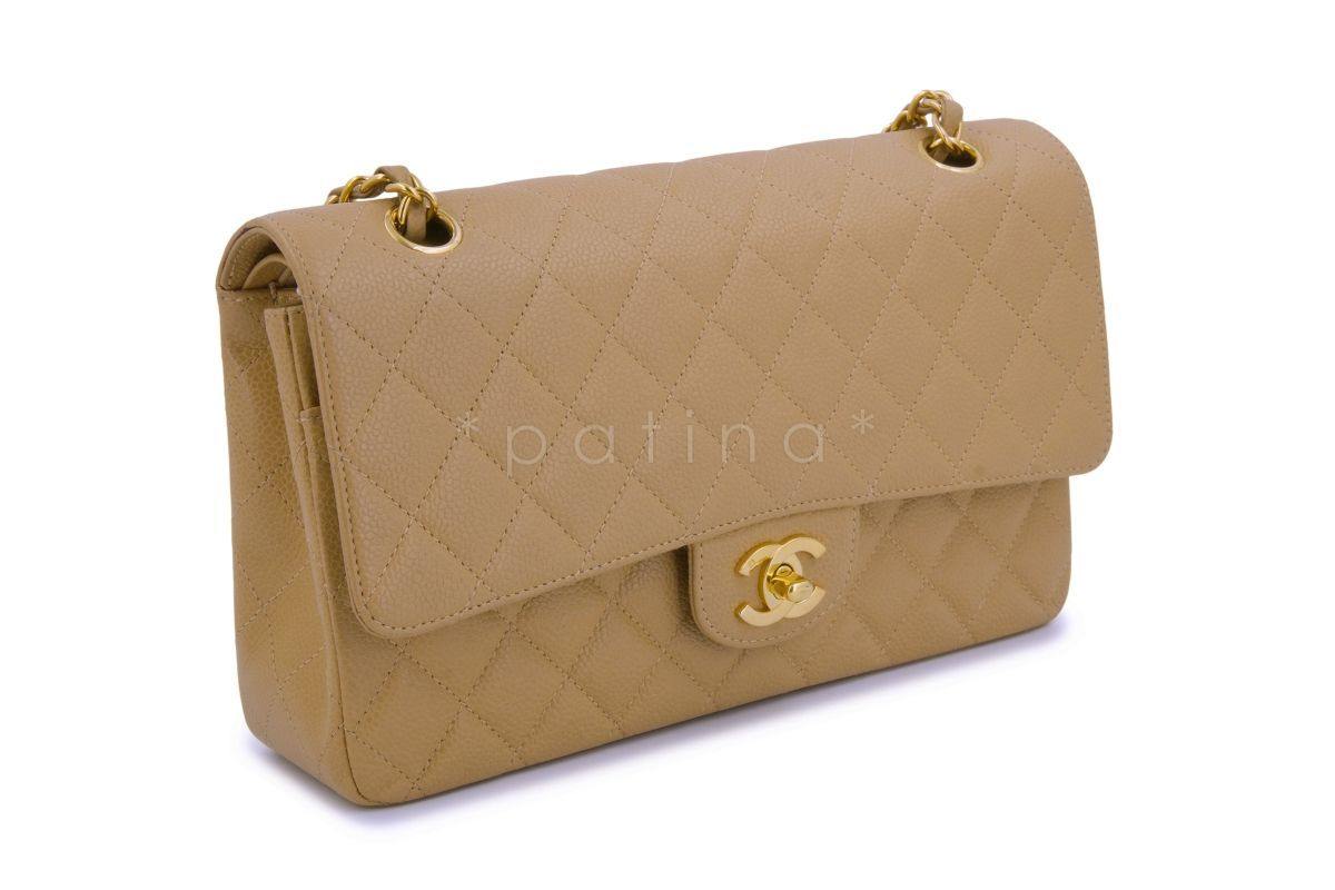 Chanel Vintage Caramel Beige Caviar Medium Classic Flap Bag 24k GHW