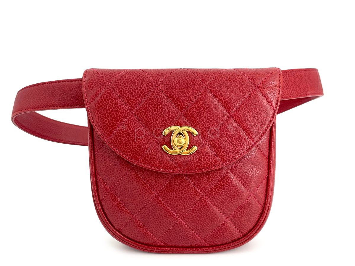 Chanel Vintage Red Caviar Belt Bag Rounded Fanny Pack