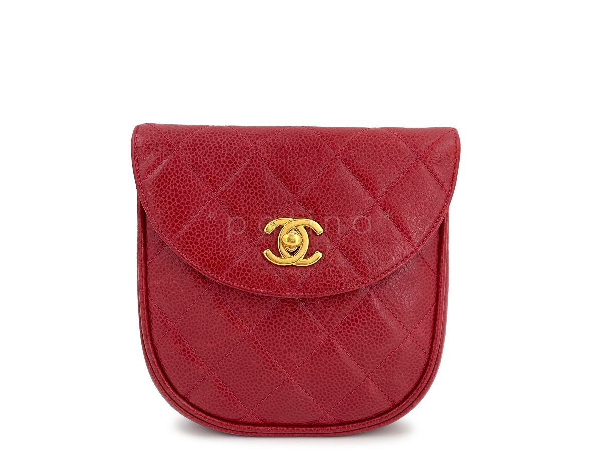 Chanel Vintage Red Caviar Belt Bag Rounded Fanny Pack