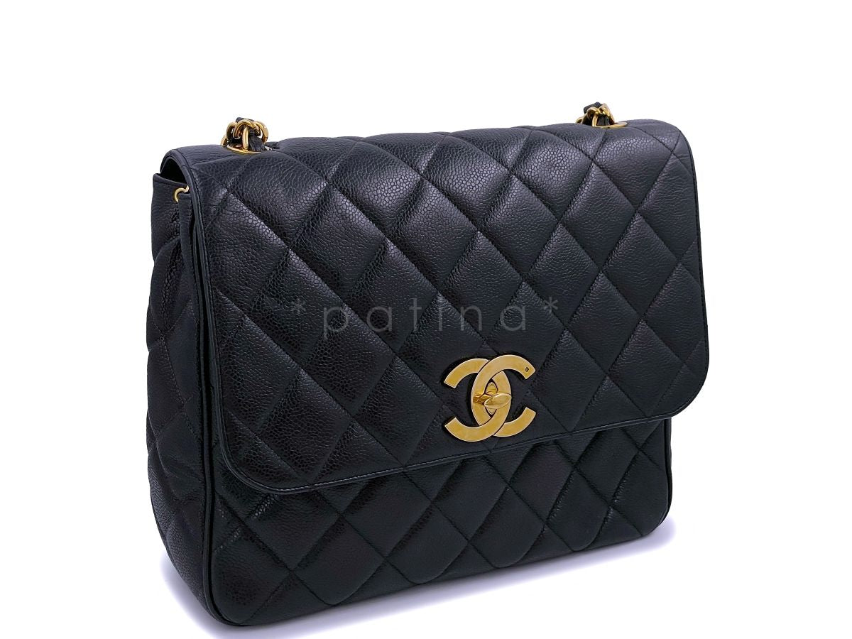 Chanel Vintage Black Caviar Tall Jumbo Classic Crossbody Flap Bag 24k GHW