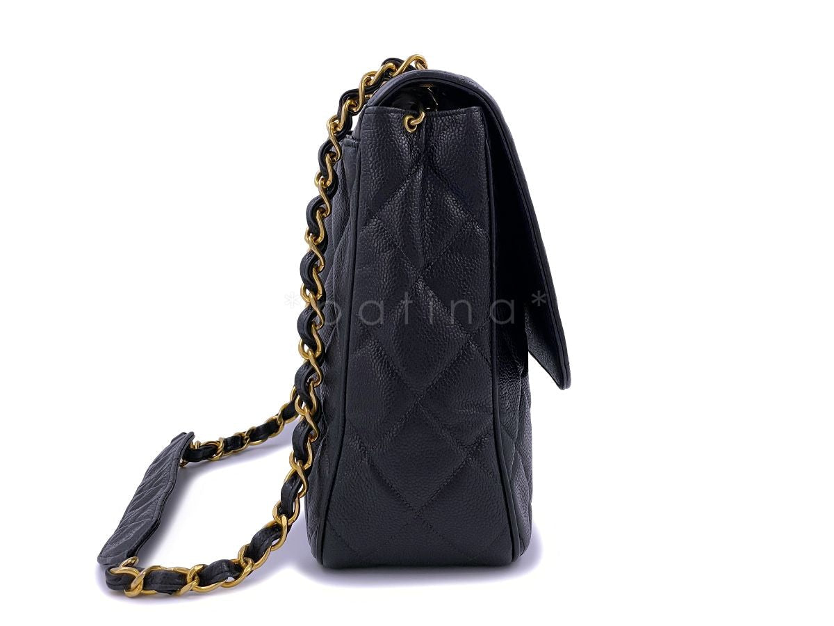 Chanel Vintage Black Caviar Tall Jumbo Classic Crossbody Flap Bag 24k GHW
