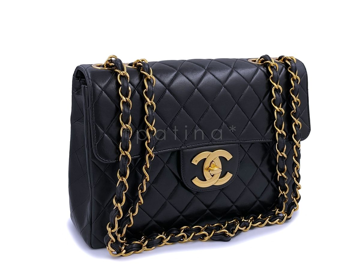Chanel Vintage Black Jumbo Classic Flap Bag 24k GHW