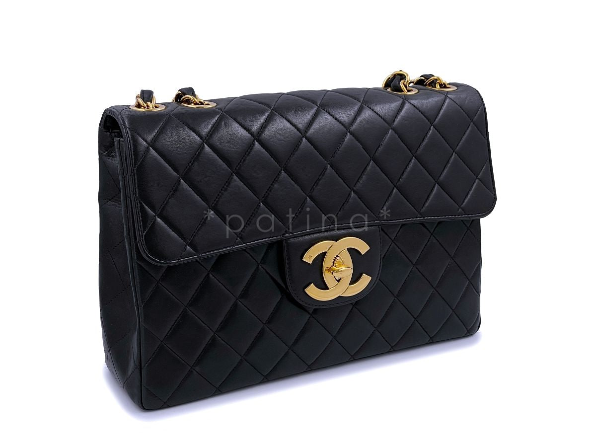 Chanel Vintage Black Jumbo Classic Flap Bag 24k GHW
