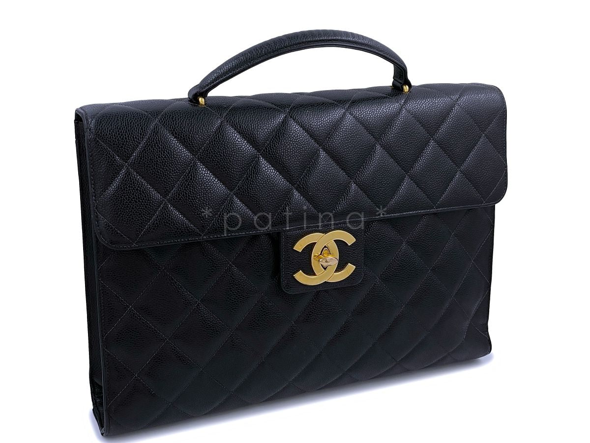 Chanel Vintage Black Caviar Classic Briefcase Quilted Tote Bag 24k GHW