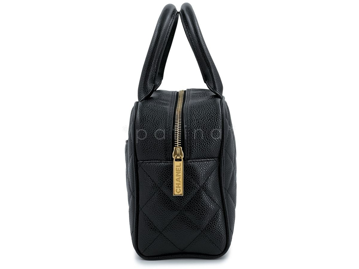Chanel Black Caviar Quilted Mini Bowler Bag