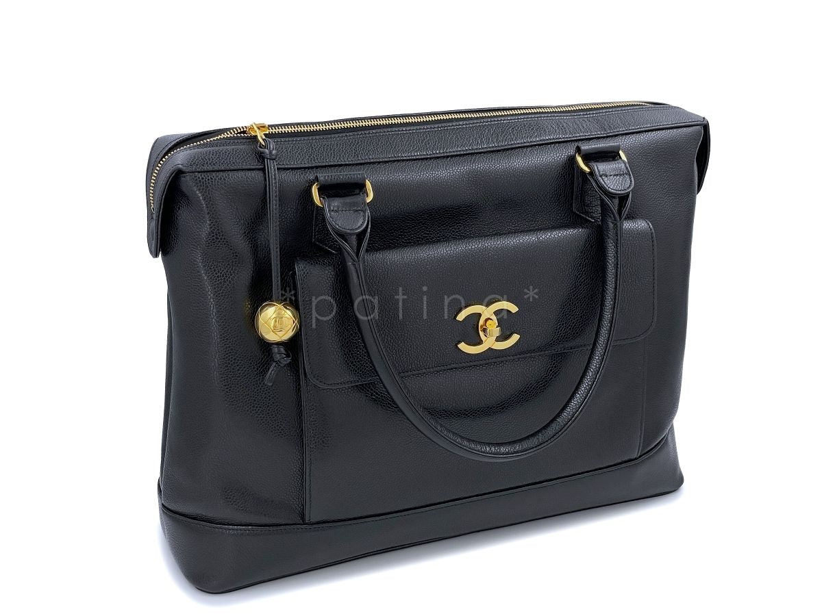 Chanel Vintage 1994 Black Caviar Zipped Briefcase Tote Bag 24k GHW