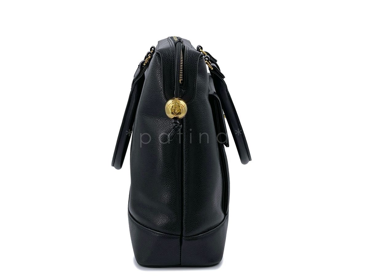 Chanel Vintage 1994 Black Caviar Zipped Briefcase Tote Bag 24k GHW