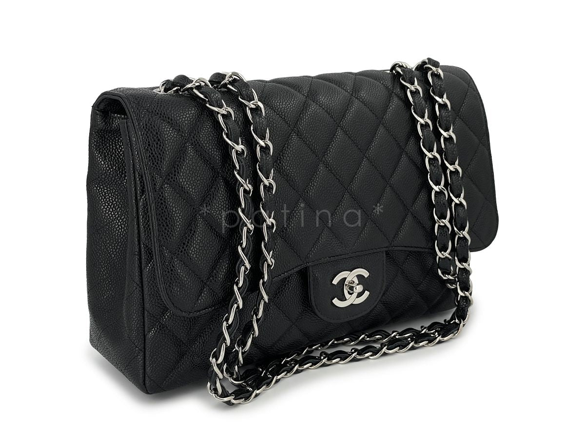 Chanel Black Caviar Jumbo Classic Flap Bag SHW
