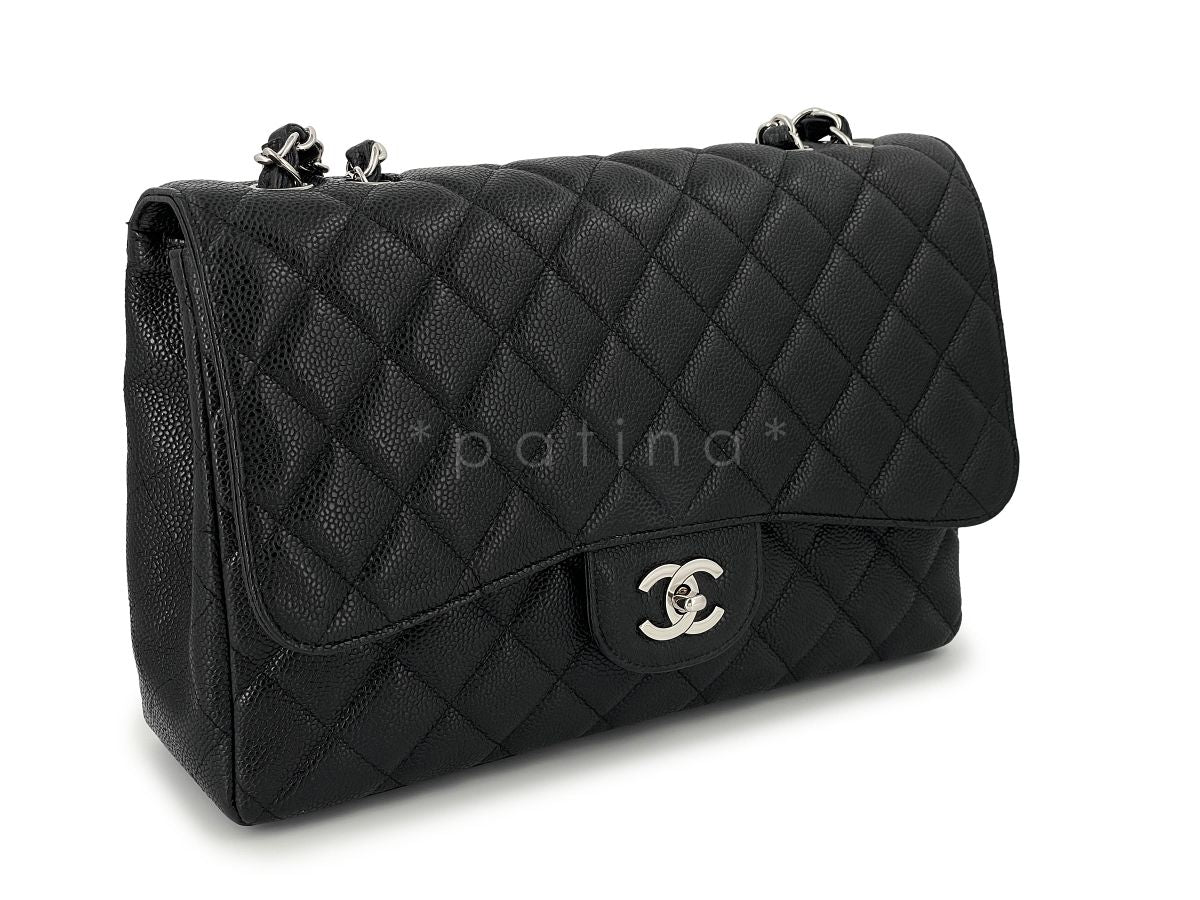 Chanel Black Caviar Jumbo Classic Flap Bag SHW