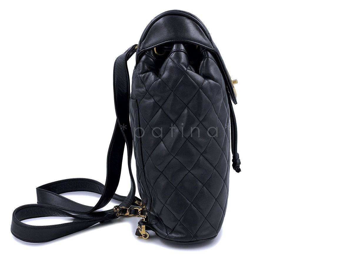 Chanel Vintage 1992 Black Quilted Classic Backpack Bag Encircled CCs