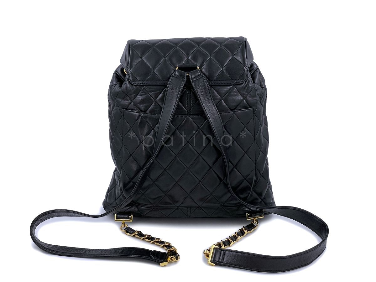 Chanel Vintage 1992 Black Quilted Classic Backpack Bag Encircled CCs