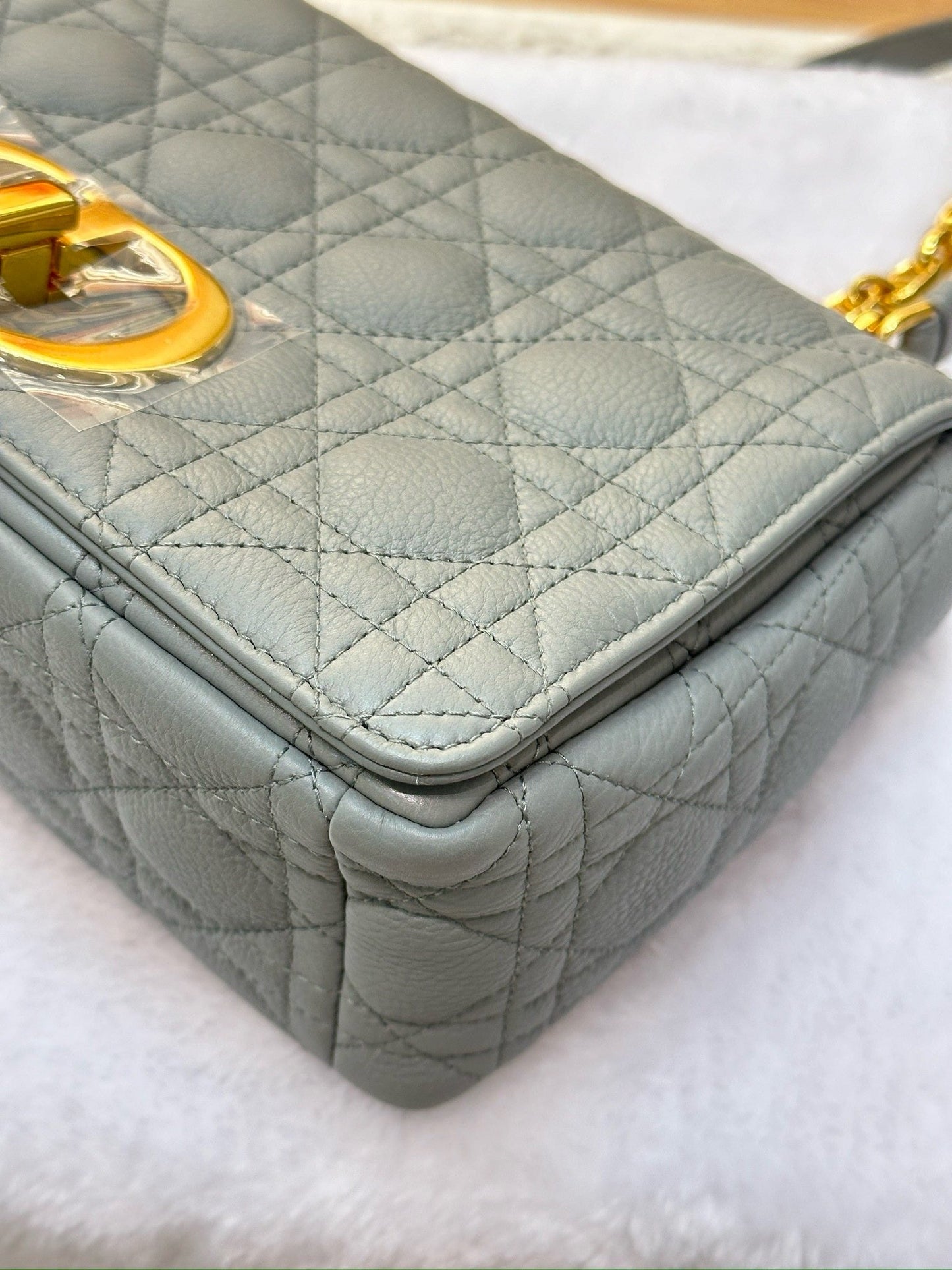 Medium Dior Calfskin Caro Bag Stone Gray Supple Cannage