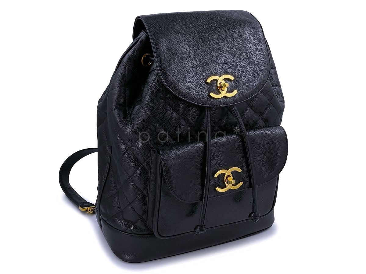 Chanel Vintage Black Caviar Large Quilted Backpack Bag 24k GHW