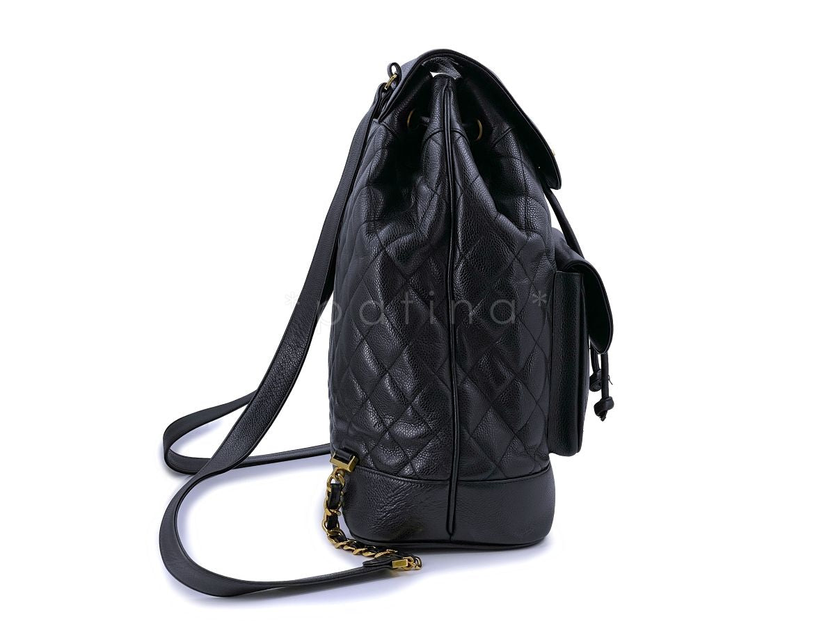 Chanel Vintage Black Caviar Large Quilted Backpack Bag 24k GHW