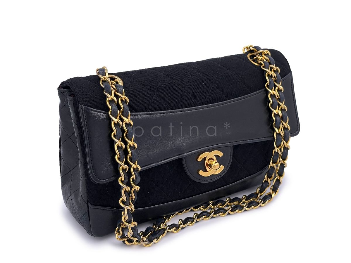 Chanel Vintage Classic Flap Bag Leather/Canvas w Wallet 24k GHW