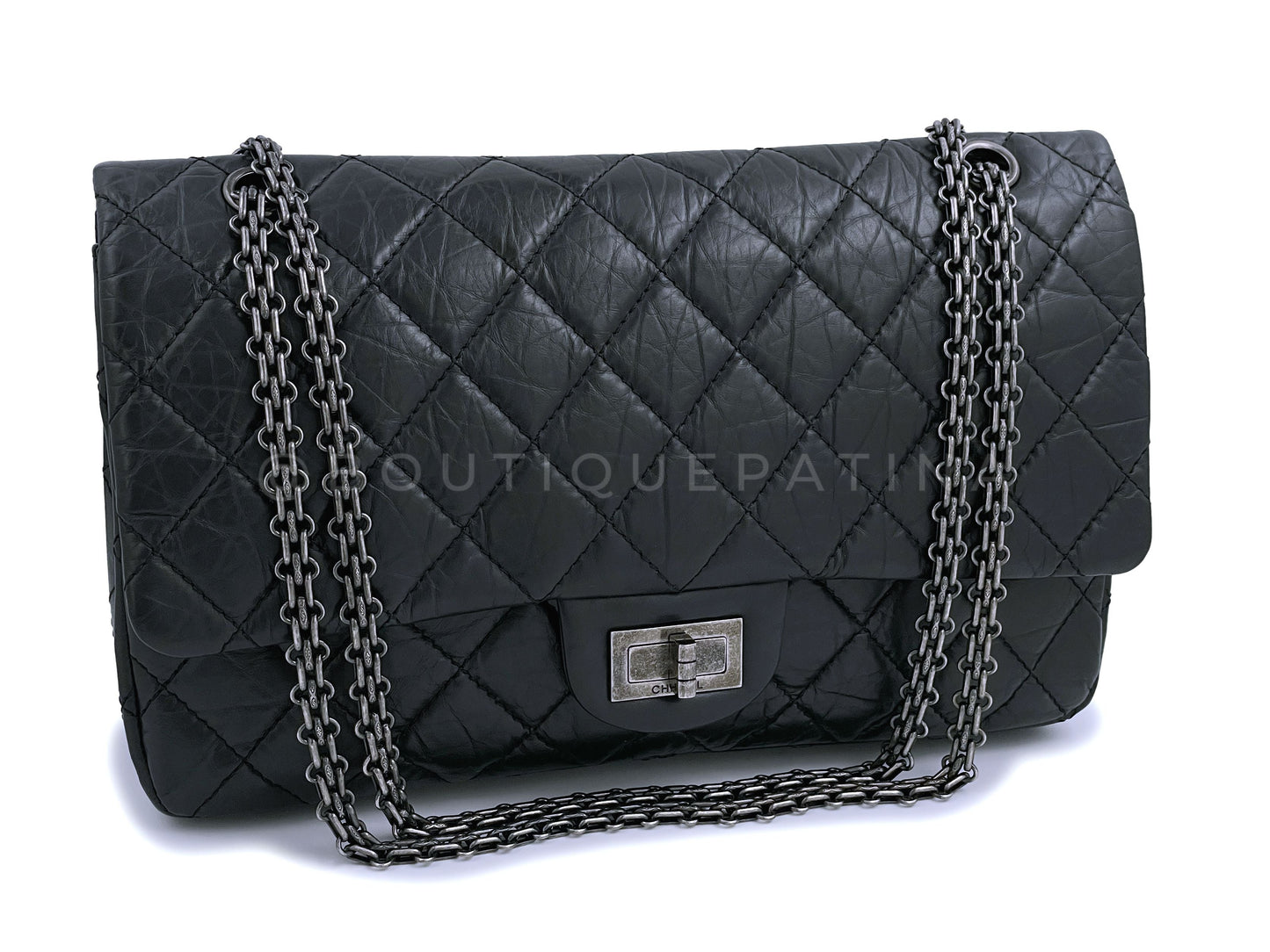 Pristine Chanel Black 2.55 Reissue Double Flap Bag 227 Jumbo Large RHW