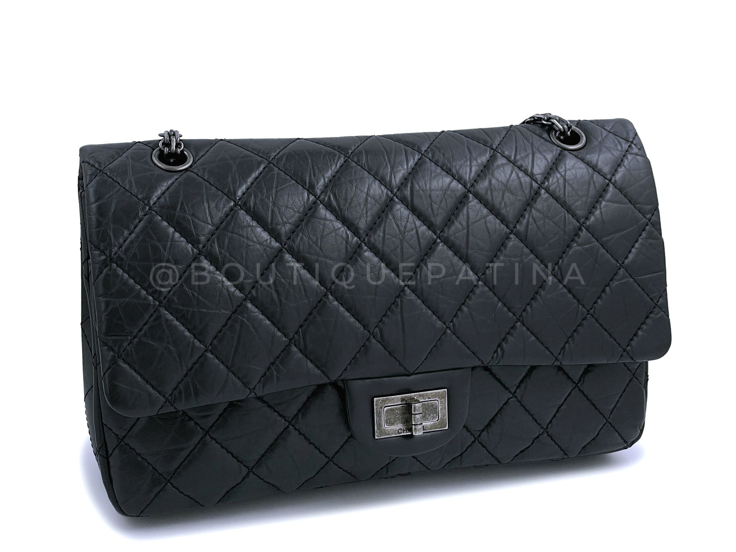 Pristine Chanel Black 2.55 Reissue Double Flap Bag 227 Jumbo Large RHW