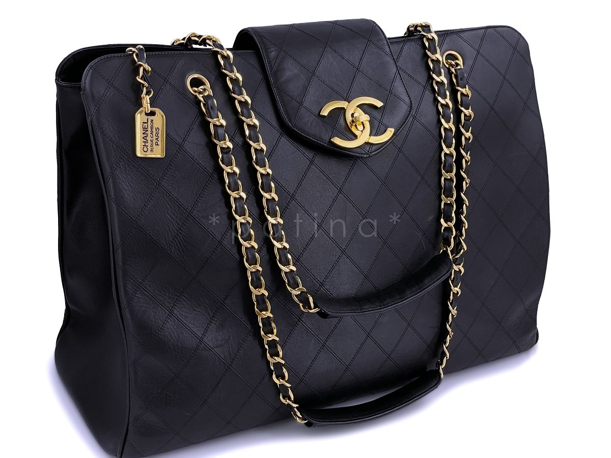 Chanel Vintage Black Supermodel Weekender XXL Tote Bag 24k GHW