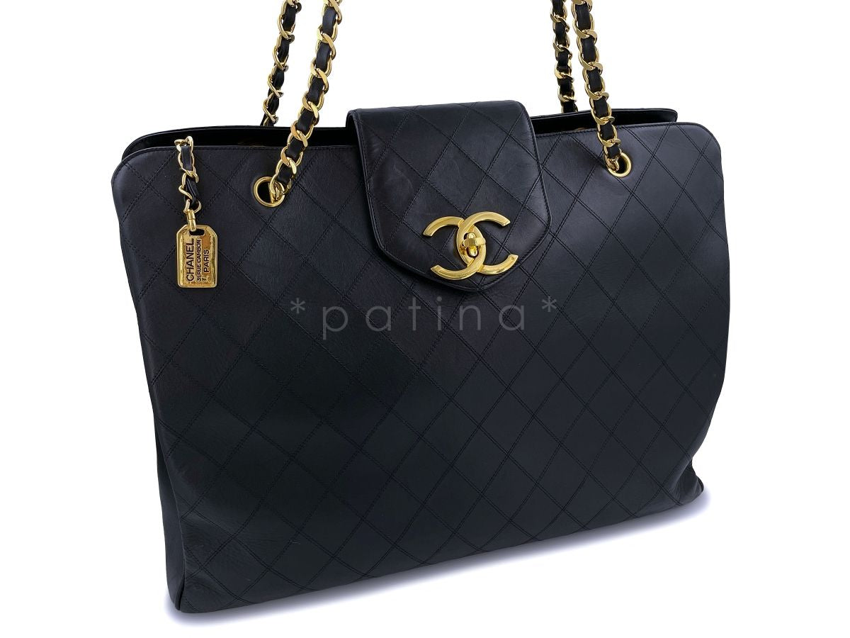 Chanel Vintage Black Supermodel Weekender XXL Tote Bag 24k GHW