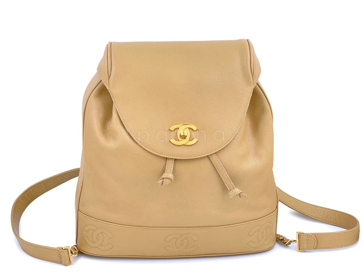 Chanel Vintage Beige Caviar Backpack Bag 24k GHW