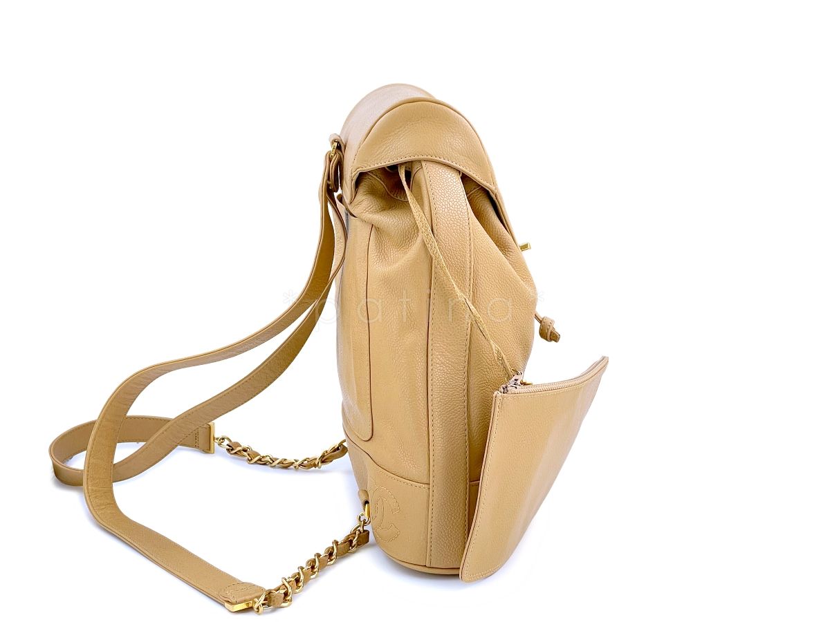 Chanel Vintage Beige Caviar Backpack Bag 24k GHW