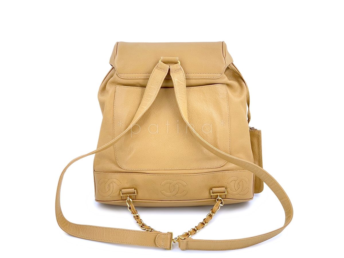 Chanel Vintage Beige Caviar Backpack Bag 24k GHW