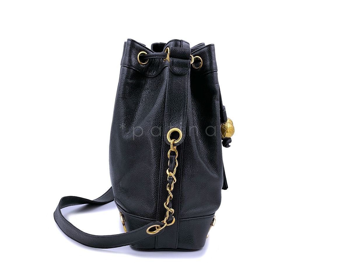 Chanel Vintage 1994 Black Caviar Drawstring Tote Bucket Bag 24k GHW