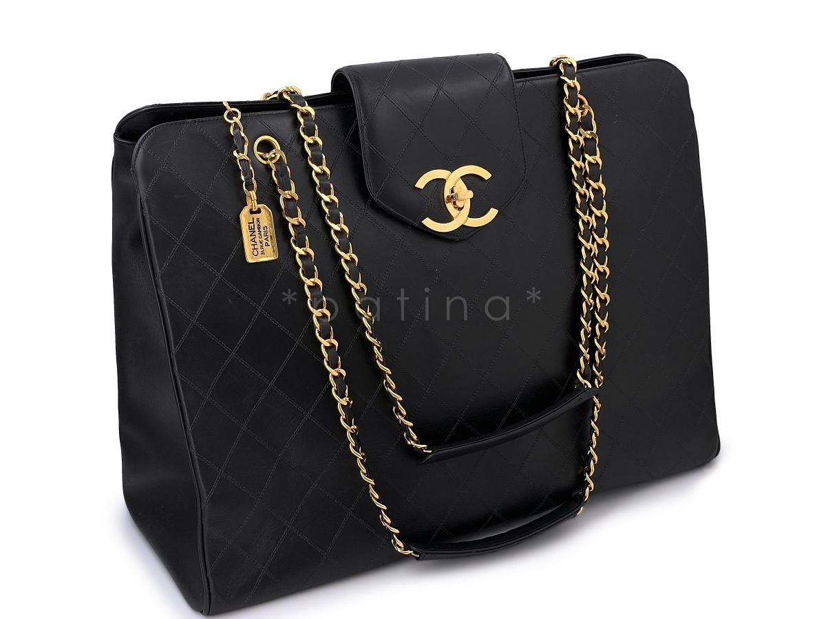 Chanel Vintage 1993 Black Supermodel Weekender XXL Tote Bag 24k GHW