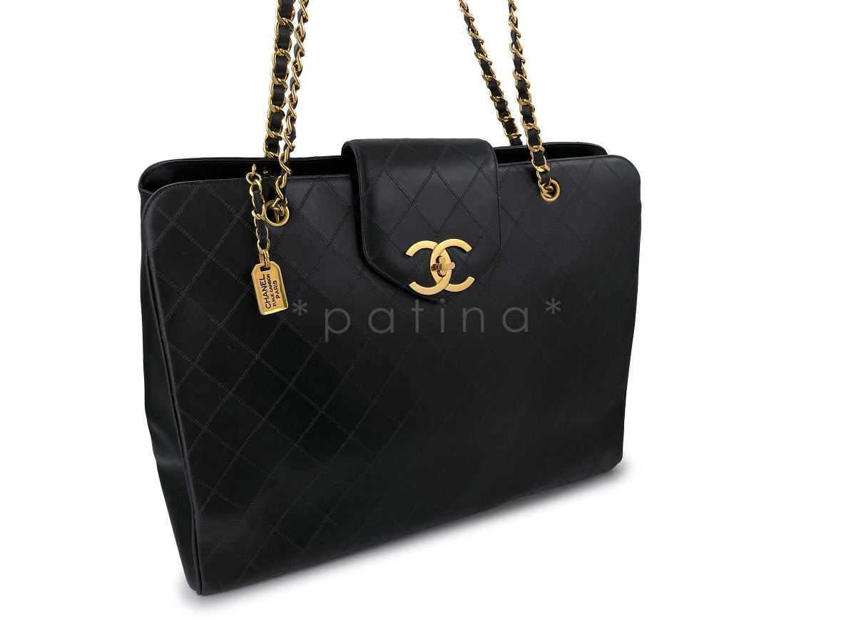 Chanel Vintage 1993 Black Supermodel Weekender XXL Tote Bag 24k GHW