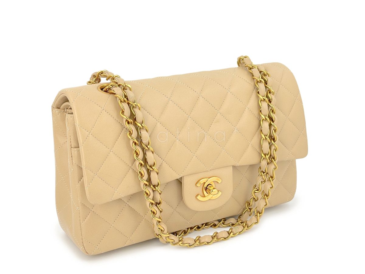 Chanel Vintage 1994 Beige Lambskin Medium Classic Double Flap Bag 24k GHW
