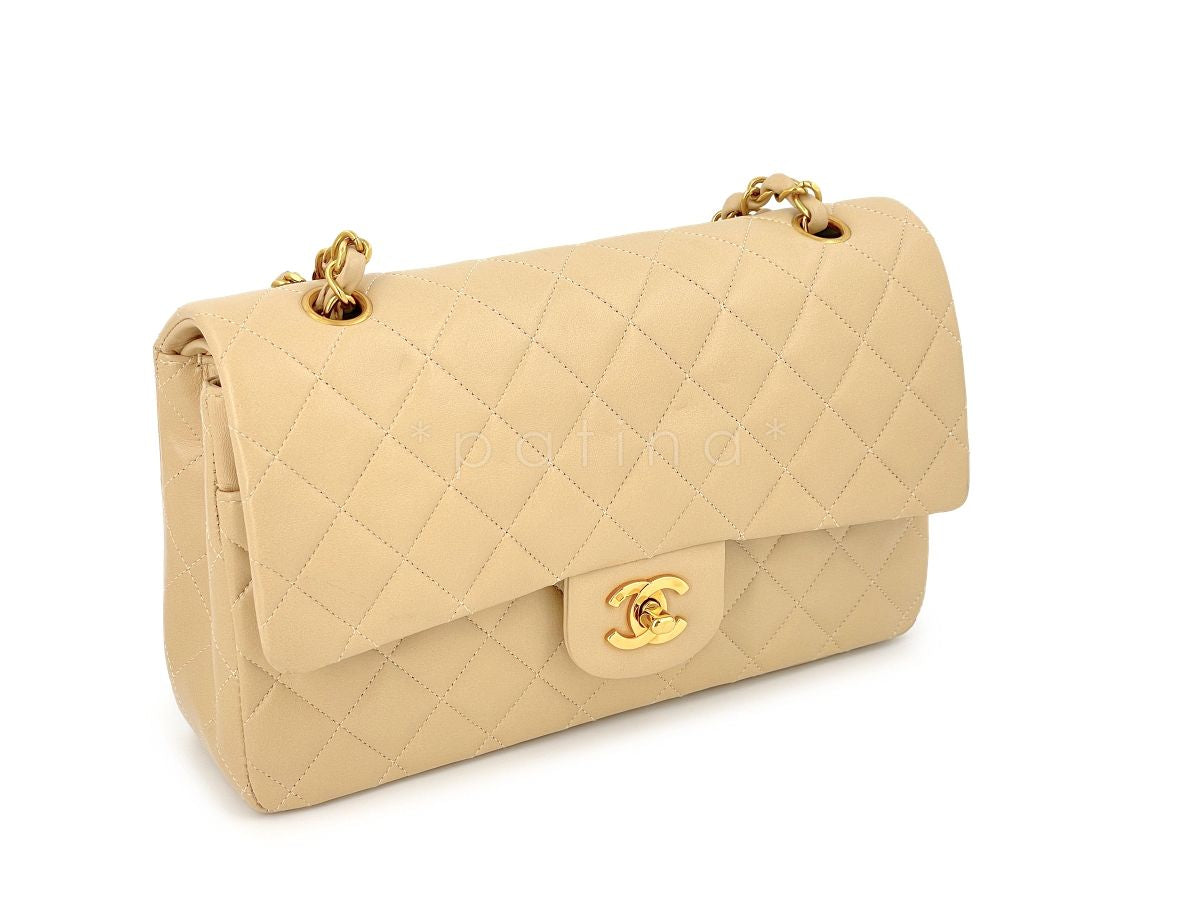Chanel Vintage 1994 Beige Lambskin Medium Classic Double Flap Bag 24k GHW