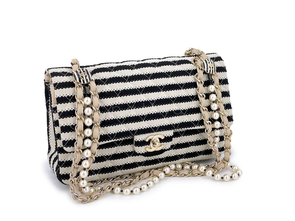 Chanel Ivory-Black Coco Sailor Pearls Medium Classic Flap Bag GHW