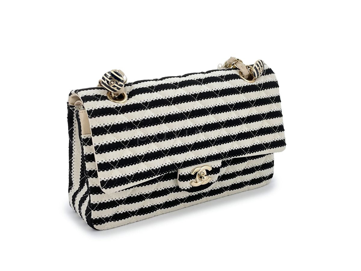 Chanel Ivory-Black Coco Sailor Pearls Medium Classic Flap Bag GHW