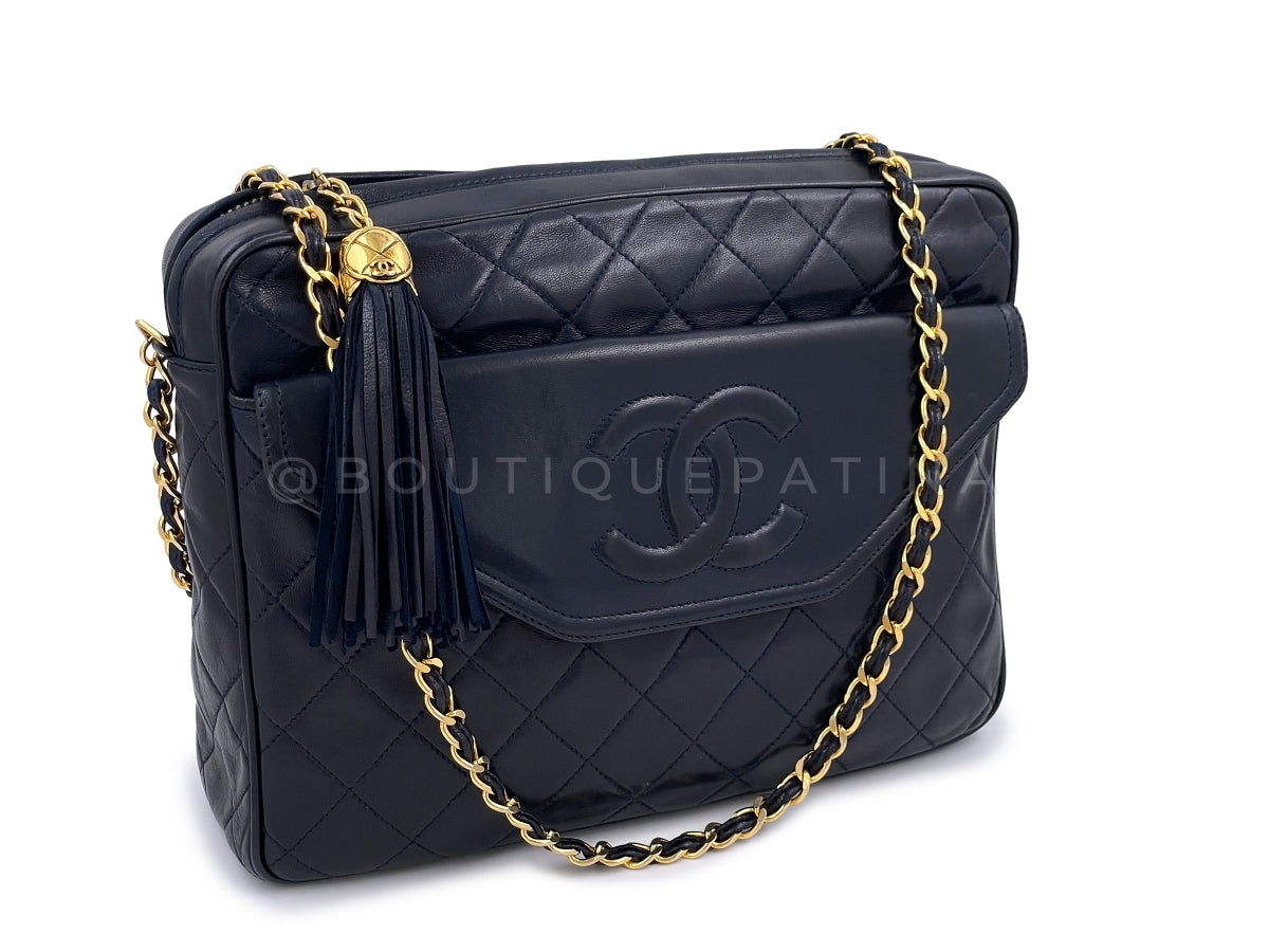 Chanel 1991 Vintage Midnight Blue-Black Envelope Flap Classic Camera Case Bag 24k GHW