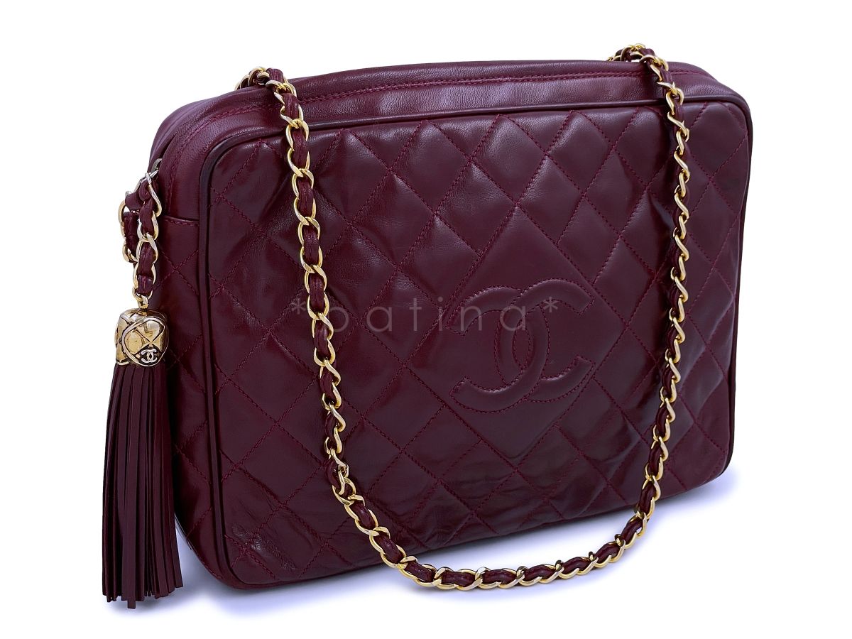 Chanel Vintage Large Classic Wine Red Burgundy XL Large Camera Bag