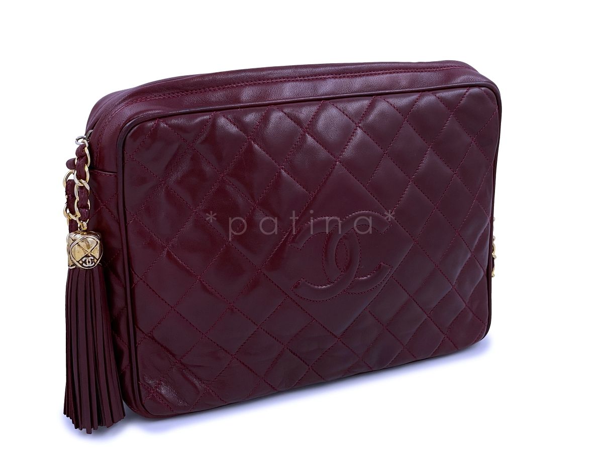Chanel Vintage Large Classic Wine Red Burgundy XL Large Camera Bag