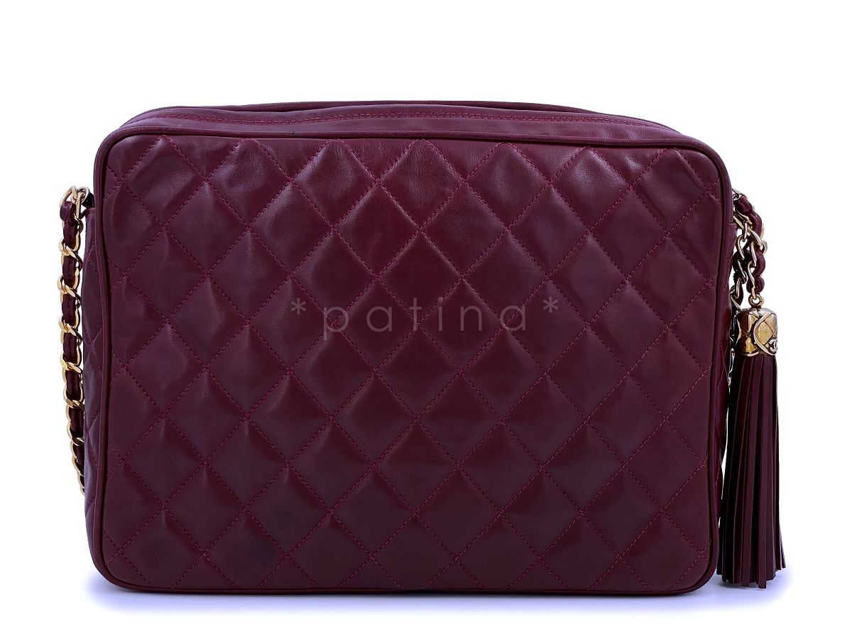 Chanel Vintage Large Classic Wine Red Burgundy XL Large Camera Bag